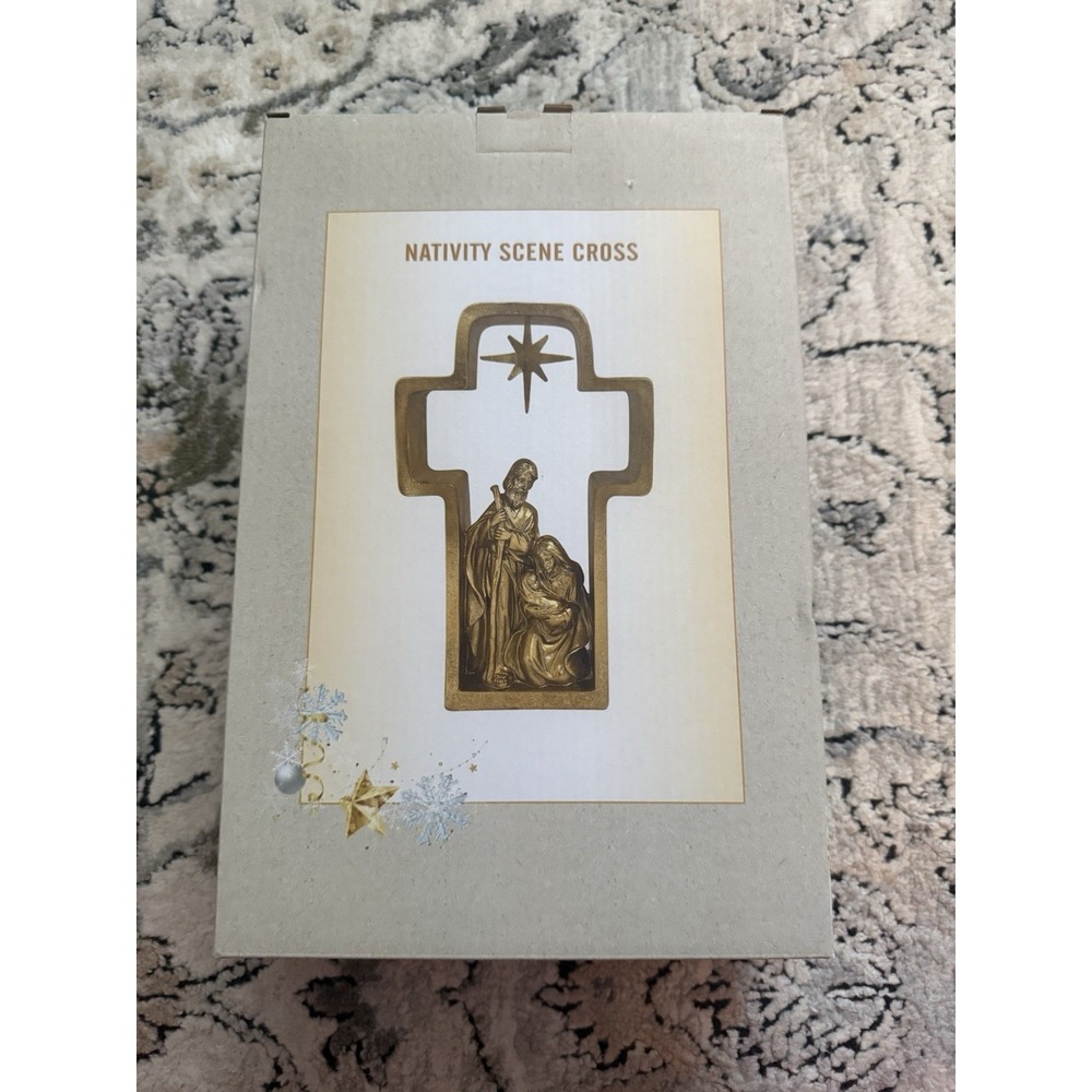 Cracker Barrel Season of Glory Gold Nativity Cross Figurine Tabletop Retired HTF